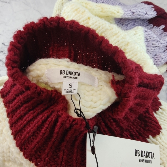 BB Dakota Steve Madden Chunky Knit Mock Neck Striped Sweater NWT Size Small - Picture 4 of 4